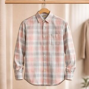 Brioni Mens 100% Linen Plaid Long Sleeve Button Down Shirt Made in Italy